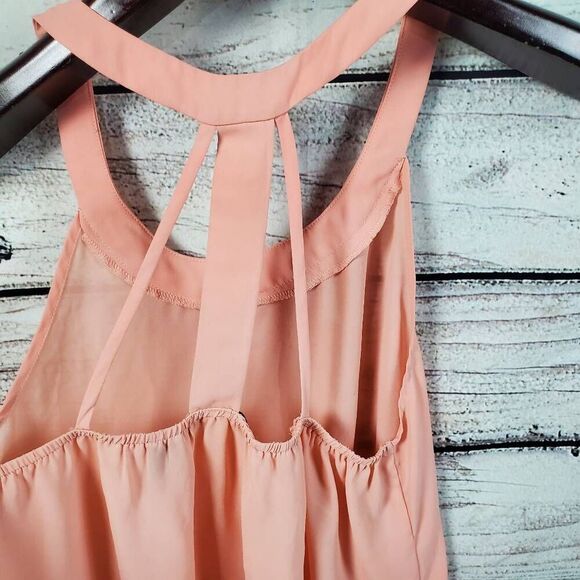 BKE red Women's Peach Sleeveless High Neck Halter Top Size Small Back Strap Deta - Picture 3 of 7
